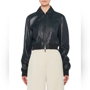 The Row Zarla Leather Jacket Green Size 6